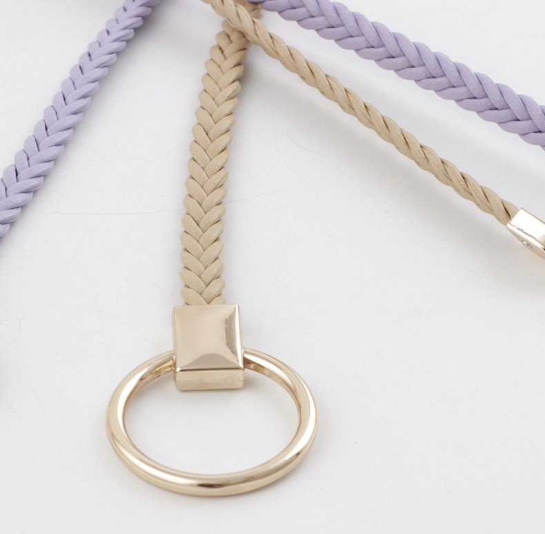 khaki PASEK damski SZNUR skórzany elegancki dodatek do płaszcza dla pani