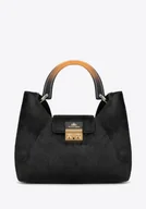 Torebki damskie - Skórzana shopperka z włosiem czarna - miniaturka - grafika 1