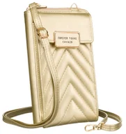 Torebki damskie - Mini torebka listonoszka portfel na karty i dokumenty kieszeń na telefon skóra ekologiczna w jodełkę Cavaladi, złoty - miniaturka - grafika 1
