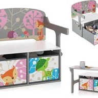 Stoły z krzesłami - 3 w 1 Stolik i Krzesełko dla Dziecka, Rozkładana Ławka do Zabawy z 2 Wyjmowanymi Pojemnikami z Tkaniny, Skrzynia do Zabawy, Nośność 60/10 kg, Szary - miniaturka - grafika 1