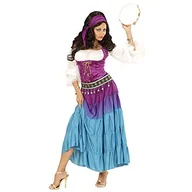 Sukienki - Widmann 67735 GYPSY (sukienka, pas na monety, bandana) 67735-Gypsy, cygainka, na karnawał, imprezę tematyczną, liliowy/niebieski/turkusowy, XXL - miniaturka - grafika 1