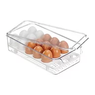 Akcesoria i części do lodówek - Relaxdays Pudełko na jajka, 18 jajek, organizer do lodówki, puszka na jajka z pokrywką, wys. x gł.: 8 x 16,5 x 31,5 cm, przezroczysty/biały - miniaturka - grafika 1