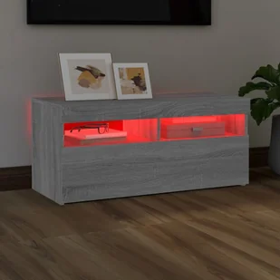 Lumarko Szafka pod TV z oświetleniem LED, szary dąb sonoma, 90x35x40 cm - Szafki RTV - miniaturka - grafika 6