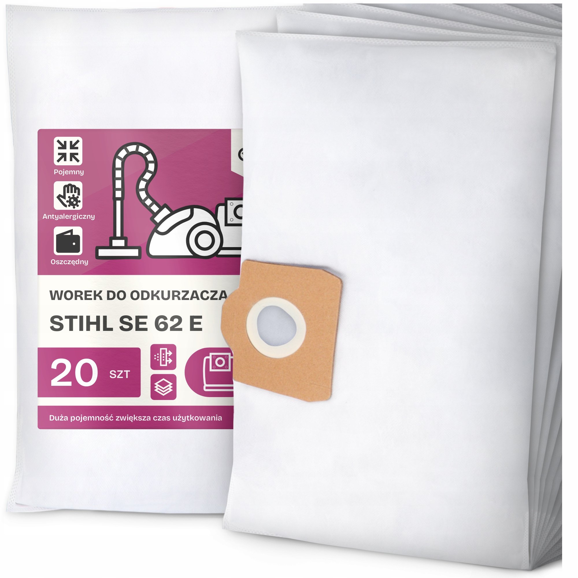 20x Worek do Odkurzacza Stihl Se 62 E Syntetyczny Tekstylny Pojemny Worki
