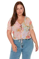 Bluzki damskie - Trendyol Damska damska damska regularna standardowa dzianina z dekoltem w serek plus size bluzka koszulka, wielokolorowa, XL - miniaturka - grafika 1