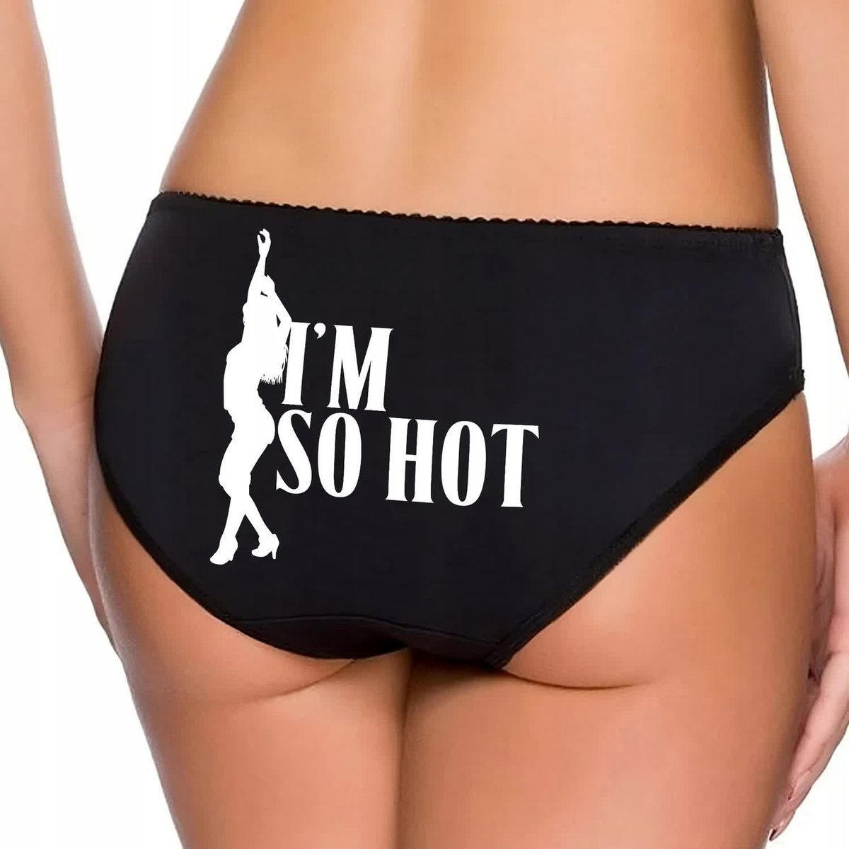 Majtki Damskie FIGI rozmiar XL Czarne Kobieta I'M SO HOT Taniec Wzory