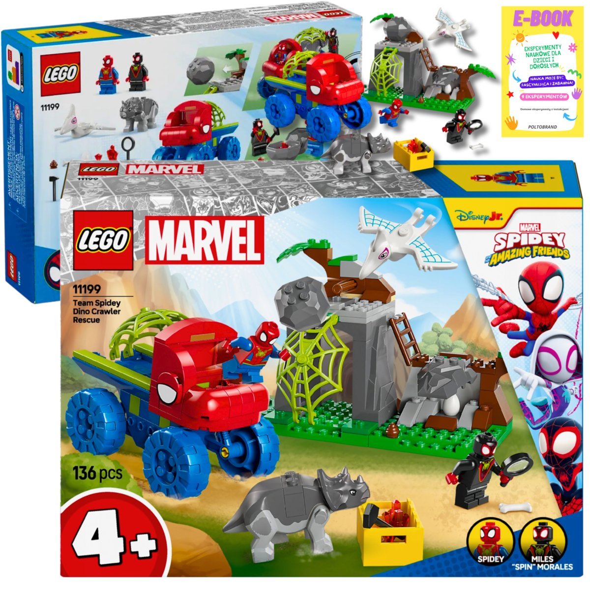 LEGO MARVEL KLOCKI PREZENT : Misja ratunkowa zespołu Spidey’ego w dinoterenówce 11199 + EBOOK