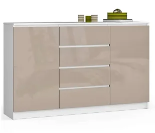 Długa komoda do biura z szufladami i półkami biały + cappuccino połysk F4-A01 - Komody - miniaturka - grafika 1