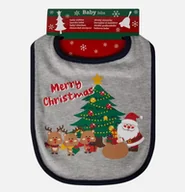 Śliniaki i fartuszki - Śliniak świąteczny, bawełniany, z nadrukiem reniferów i Mikołaja, na rzep - miniaturka - grafika 1