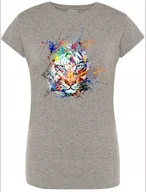 Koszulki i topy damskie - Tygrys Kolorowy Damski Modny T-shirt Nadruk R.XXL - miniaturka - grafika 1