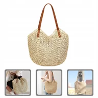 Torby męskie - BOHO SŁOMKOWA TORBA PLAŻOWA PIKNIK SŁOMKOWY TOREBKA BEŻOWA PLECIONA - miniaturka - grafika 1