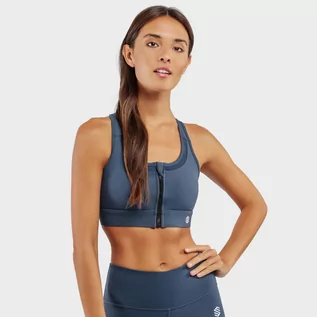 Bielizna sportowa damska - Stanik wysokie wsparcie Fitness SIROKO Squat Blue Denim Blue Kobieta - grafika 1