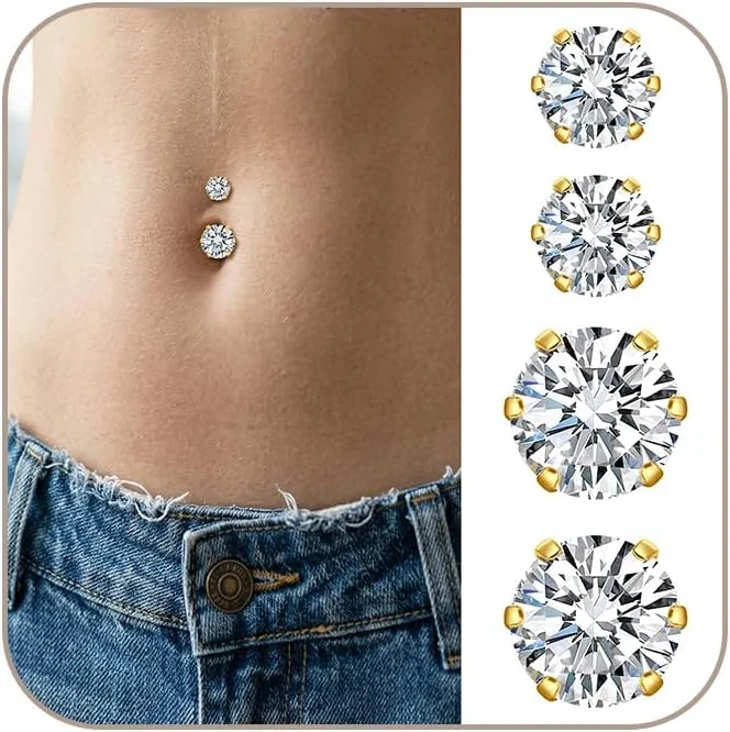 Sztuczny piercing do pępka bez przekłuwania, zestaw z cyrkoniami 5 mm 8 mm