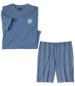 Piżamy męskie - Piżama z szortami w paski Tropic Mężczyzna Atlas For Men - Kolor : Niebieski - Rozmiar : M - miniaturka - grafika 1