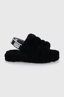 Buty dla dziewczynek - UGG Kapcie wełniane dziecięce Fluff Yeah Slide kolor czarny - Ugg - grafika 1