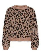 Swetry damskie - bestseller a/s Damski sweter VMZELMALEO LS O-Neck Blouse GA Boo, tan/wzór: W czarny, XS - miniaturka - grafika 1