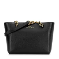 Torebki damskie - Damska torebka na ramię ze skóry czarno - złota - miniaturka - grafika 1