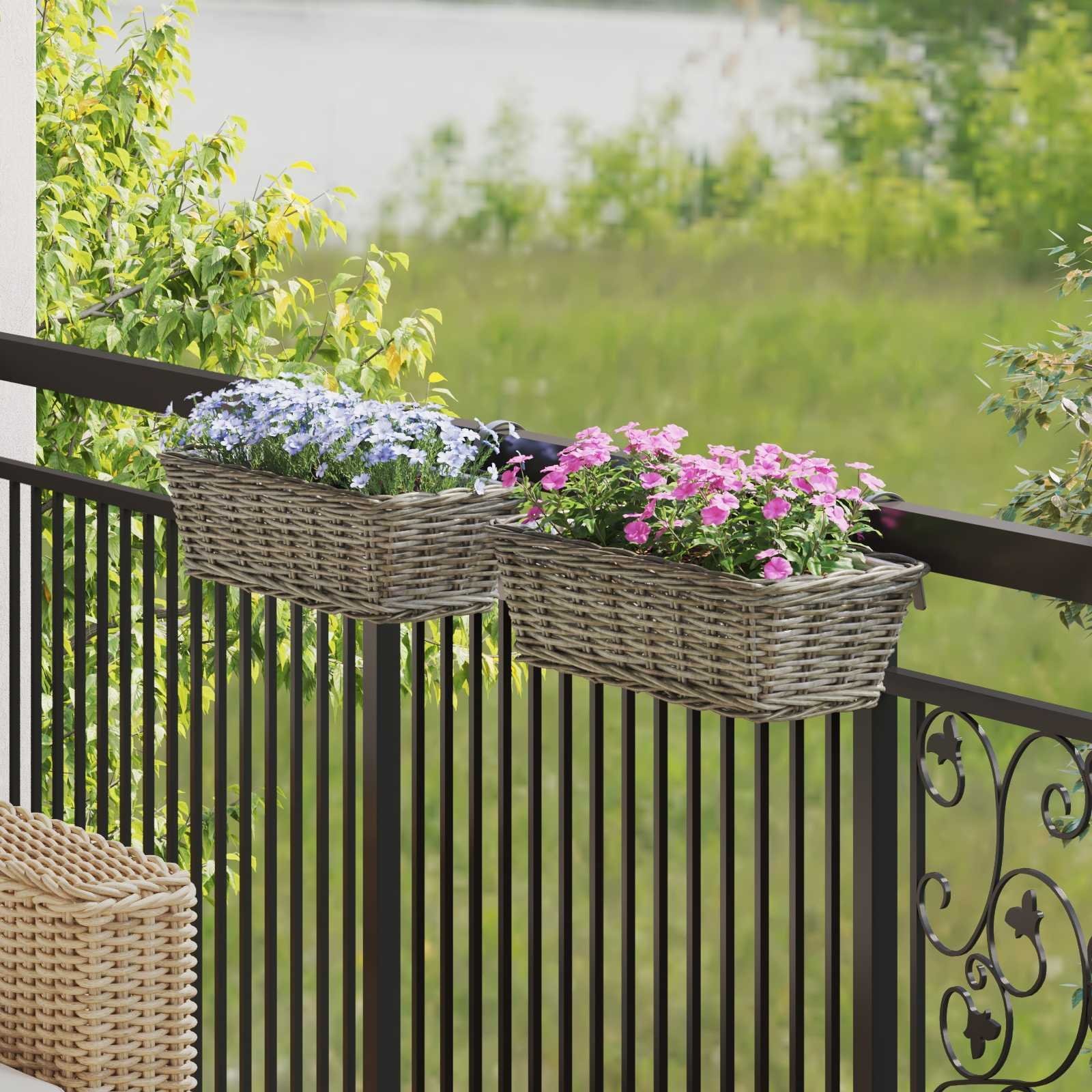 vidaXL Hanging Planter Kosz 2 pcs Szary 48 x 22 x 15 cm Rattan Lacak