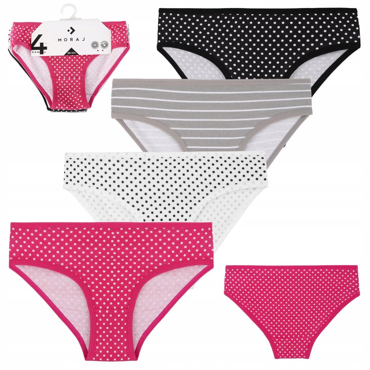Majtki Młodzieżowe Figi Dziewczęce Bawełniane Kolorowe 4 szt. 146/152 MORAJ