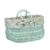 Torby i wózki na zakupy - Pastelowa Mięta Malowana Wiklinowa Torba na Rower Kosz Rowerowy z Obszyciem i skórzanymi Paskami 43x21 H27/35 cm - miniaturka - grafika 1