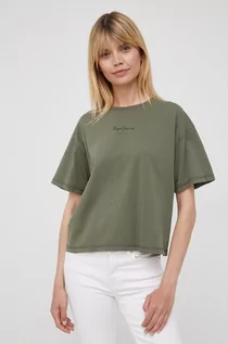 Koszulki i topy damskie - Pepe Jeans t-shirt bawełniany NINA kolor zielony - grafika 1