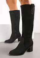 Kozaki damskie - Czarne Kozaki na Klasycznym Słupku z Imitacji Zamszu Misokse - miniaturka - grafika 1