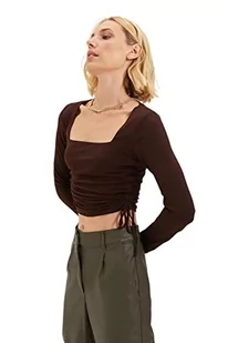 Trendyol Damska dopasowana bodycon kwadratowy kołnierz dzianinowa bluzka, Brązowy, XS - Body - miniaturka - grafika 1
