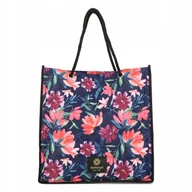 Torby i wózki na zakupy - Torba Torebka Damska Na Zakupy MONNARI Duża Pojemna A4 w Kwiaty Granatowa - miniaturka - grafika 1