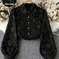 Koszule damskie - TEMU Elegancka Koszula z Kołnierzykiem dla Kobiet – Jednokolorowa Bluzka z Długim Rękawem, Idealna na Styl Casual lub Formalny, Do Biura, na Wesele - miniaturka - grafika 1