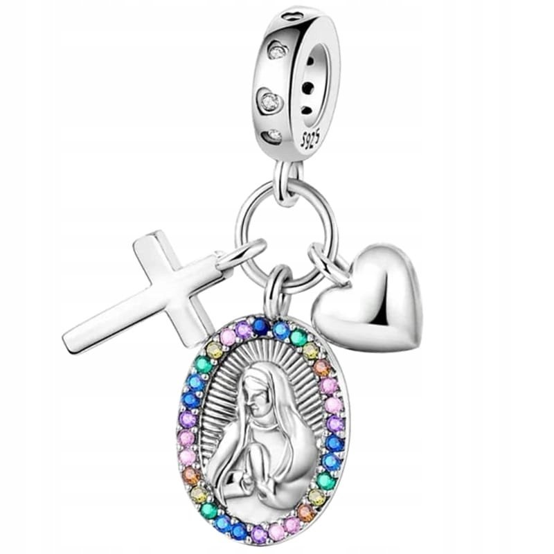 Charms Zawieszka Charms Medalik Matka Boska Krzyż Serce Charmsy Trusky