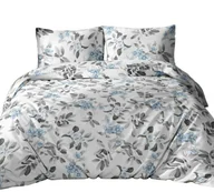 Pościel - Pościel bawełniana 140x200 biała szara niebieska kwiaty zapinana na suwak KARO Bawełna Max - miniaturka - grafika 1