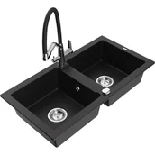 Zlewozmywaki z baterią - Mexen Mario zlewozmywak granitowy 2-komorowy z baterią kuchenną Duo, czarny - miniaturka - grafika 1