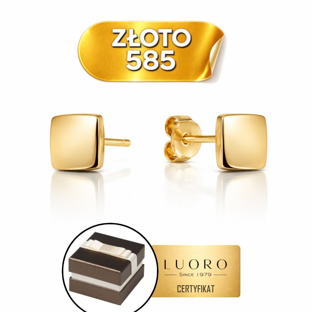 Kolczyki złote 585 14K kwadraty 4 MM sztyft delikatne codzienne