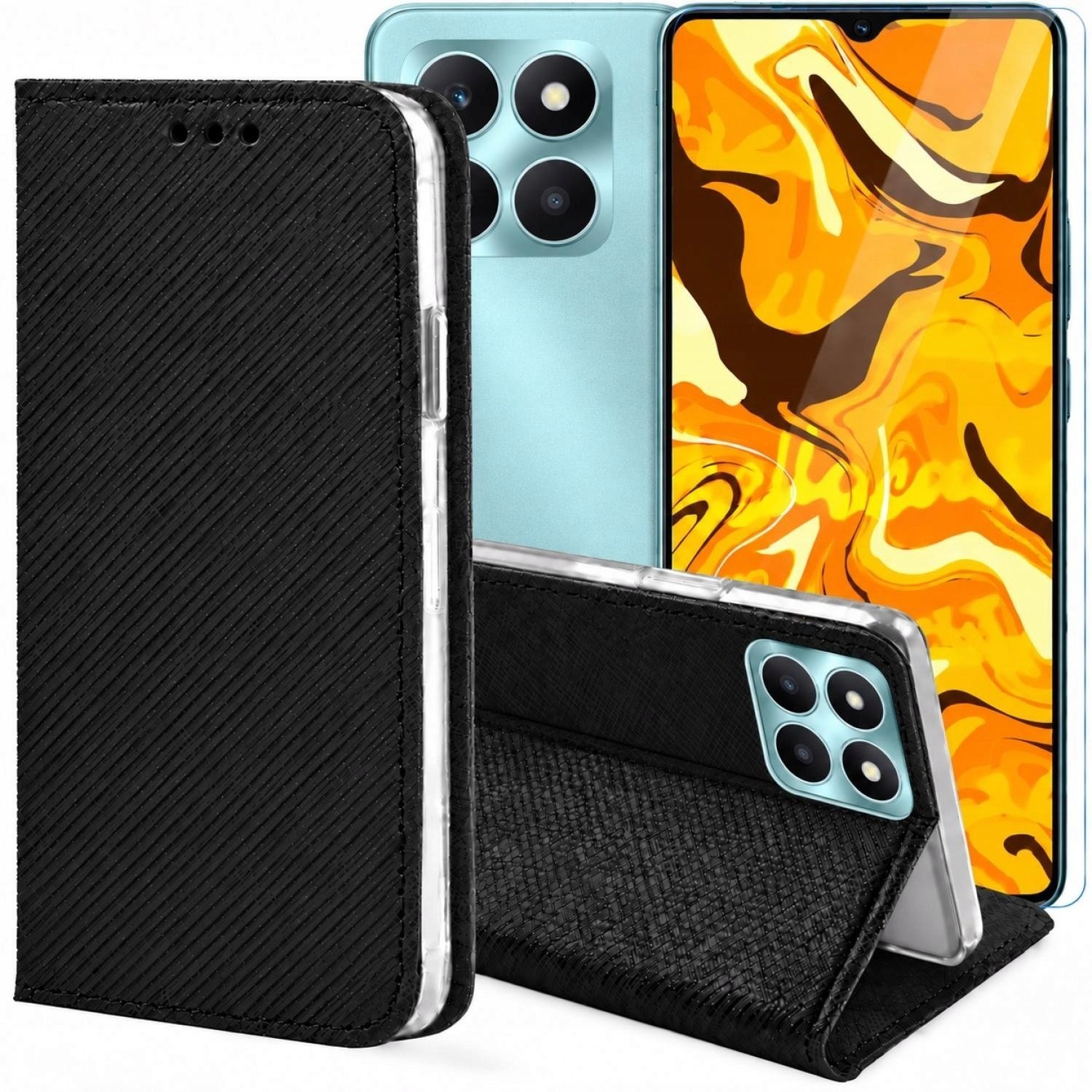 Hello Case Etui z Klapką Do Honor X6a Czarne, Zamykane, Magnetyczne, Kabura Szkło BNDL3325