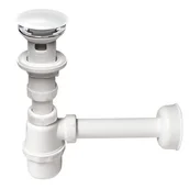 Syfony - Syfon umywalkowy butelkowy, spust klik-klak z przelewem, czyszczony z góry, duży grzybek ceramiczny biały - miniaturka - grafika 1