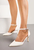 Czółenka - Białe Szpilki Vices ze Skórzaną Wkładką i Paskiem Wokół Kostki Lilori - miniaturka - grafika 1