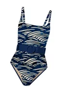 Stroje kąpielowe - Averie Damski strój kąpielowy Alaska Belted One-Piece XS-3XL z recyklingu, niebieski, M - miniaturka - grafika 1