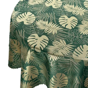 Dwustronny Obrus Plamoodporny Liście Monstera Zielony Złoty Z-2771 Okrągły-śr. 120 cm - Obrusy i serwetki - miniaturka - grafika 1