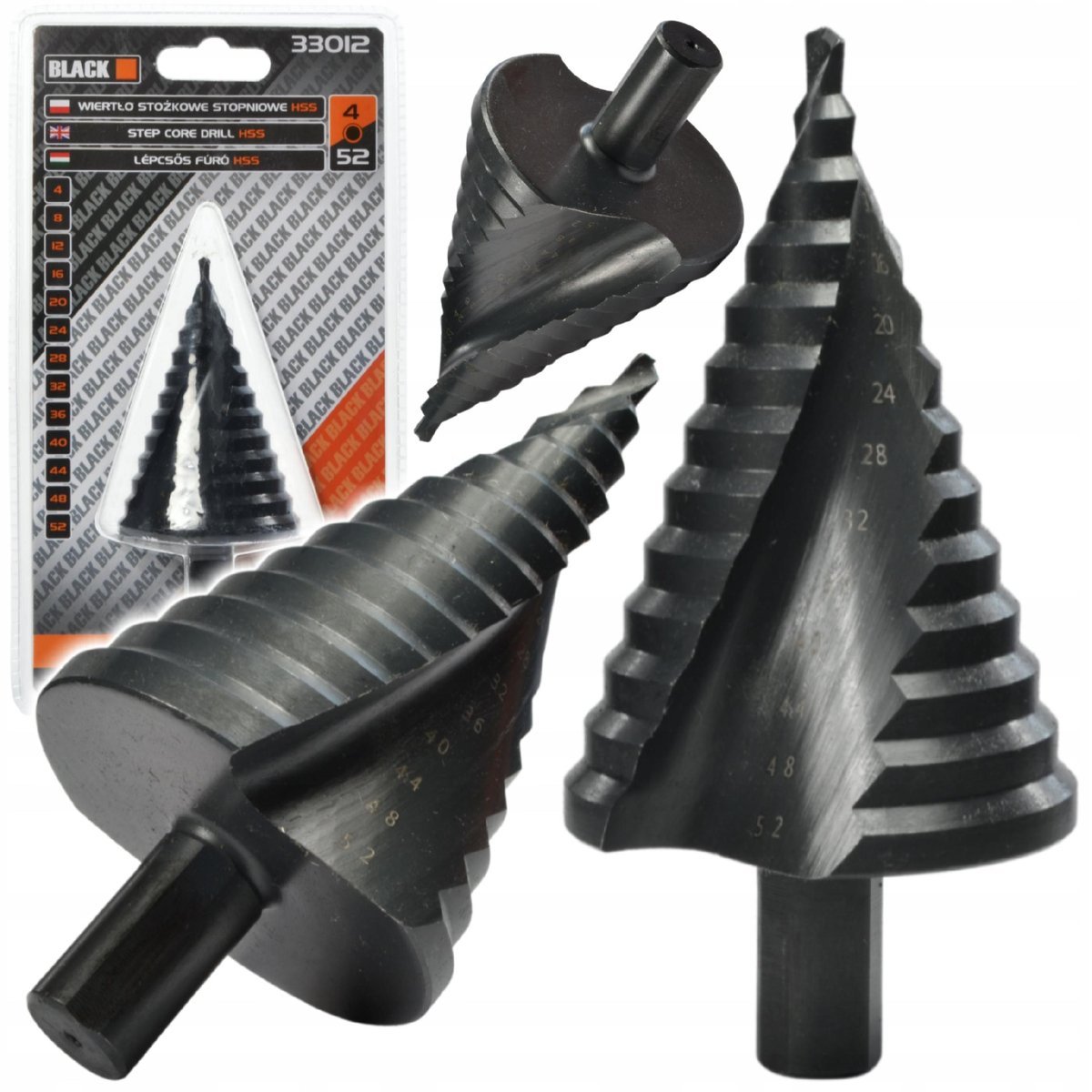 WIERTŁO STOPNIOWE HSS 4-52 MM STOŻKOWE SPIRALNE ROZWIERTAK METALU CHOINKOWE