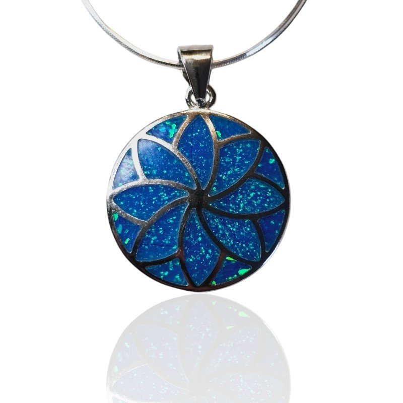 ankabizuteria.pl Srebrna zawieszka z niebieskim opalem KWIAT LOTOSU