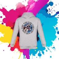 Bluzy dla dziewczynek - Bluza dziecięca typu kangurka z kapturem w kolorze jasnoszarym z nadrukiem szop pedro 10 lat - miniaturka - grafika 1