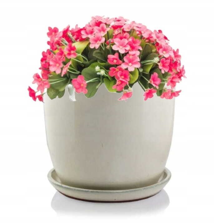 Polnix Doniczka ceramiczna z podstawką kremowa okrągła 34x41cm