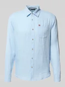 Koszule męskie - Koszula lniana o kroju slim fit z wyhaftowanym logo - miniaturka - grafika 1