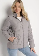 Kurtki damskie - Jasnoszara Kurtka z Szerokim Pikowaniem i Kapturem Yasidi - miniaturka - grafika 1