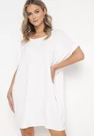 Sukienki - Biała Mini Sukienka z Krótkim Rękawem w Stylu Boho o Fasonie Nietoperza Kharson - miniaturka - grafika 1