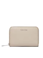 Portfele - Calvin Klein Duży Portfel Damski Foil Logo Medium Zip Around LV04F1091G Beżowy - miniaturka - grafika 1