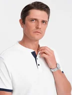 Koszulki męskie - Ombre Koszulka męska polo bez kołnierzyka - biała V1 OM-TSCT-0156 L - miniaturka - grafika 1