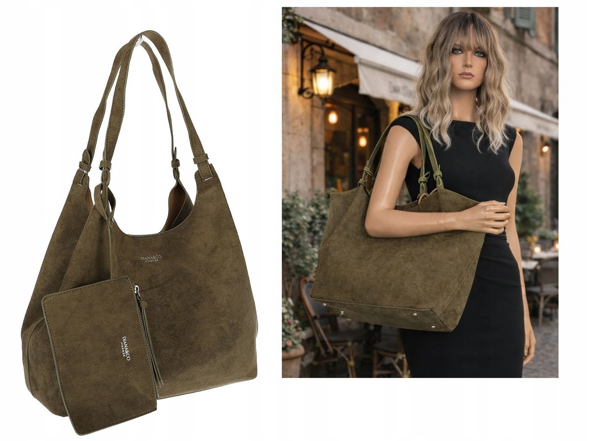 Torebka Damska Shopperka łódka torba zamszowa na Ramię DJC901 Zielona