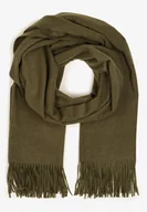 Apaszki i szaliki damskie - Ciemnobeżowy Szalik Długi z Frędzlami z Domieszką Wełny Torilisa - miniaturka - grafika 1