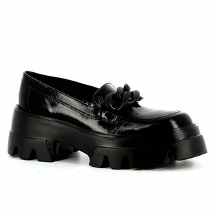 Czarne lakierowane mokasyny na grubej podeszwie CARINII roz40 - Carinii - Mokasyny damskie - miniaturka - grafika 1